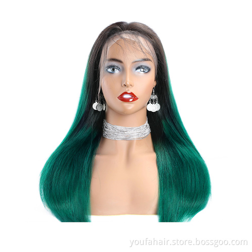 12A Brazilian Virgin Human Hair 1b/green HD Lace Front Wig Ombre Color Straight Hair 13x4 Transparent Lace Frontal Wig Vendor